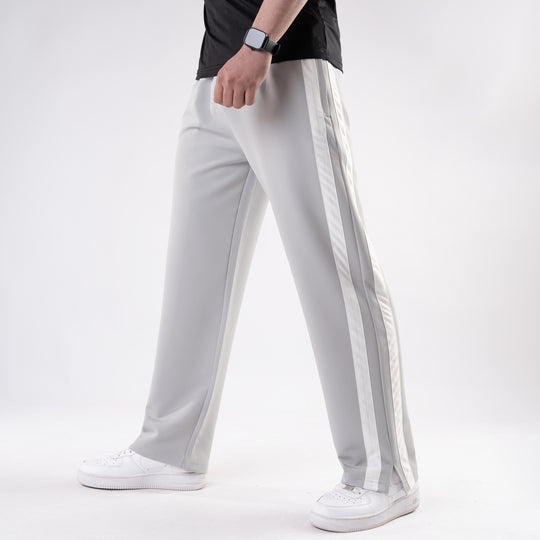 Light Gray Lycra Terry Bold Stripes Trouser with Slit