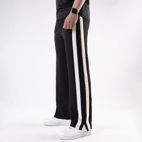 Black Lycra Terry Bold Stripes Trouser with Slit