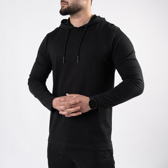 Black Hooded Full Sleeves T-Shirt