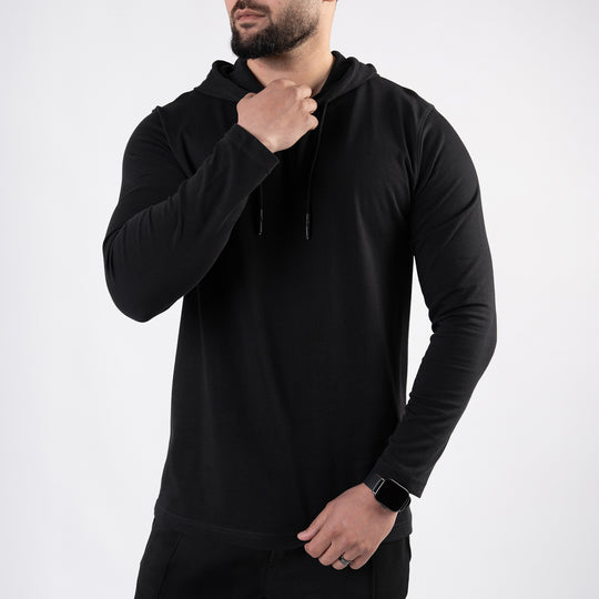 Black Hooded Full Sleeves T-Shirt