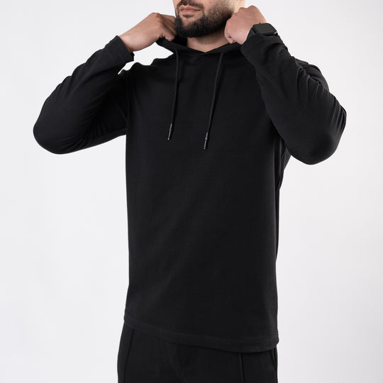 Black Hooded Full Sleeves T-Shirt
