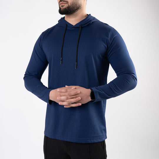 Navy Hooded Full Sleeves T-Shirt