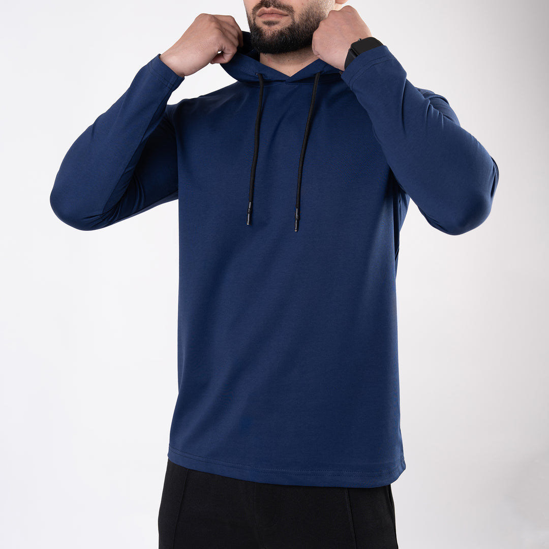Navy Hooded Full Sleeves T-Shirt