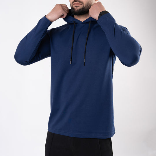 Navy Hooded Full Sleeves T-Shirt
