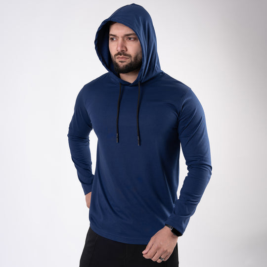 Navy Hooded Full Sleeves T-Shirt