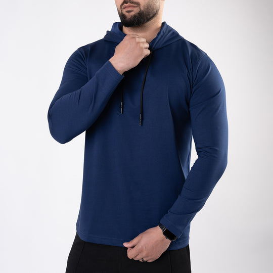 Navy Hooded Full Sleeves T-Shirt