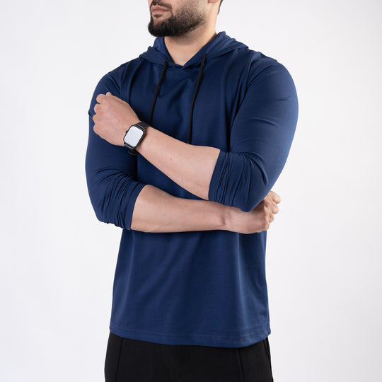 Navy Hooded Full Sleeves T-Shirt