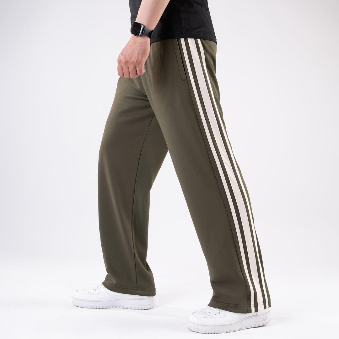 Olive Relax Fit Trouser with Three Alt-Stripes