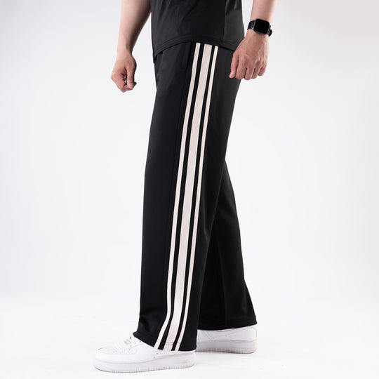 Black Relax Fit Trouser with Three Alt-Stripes