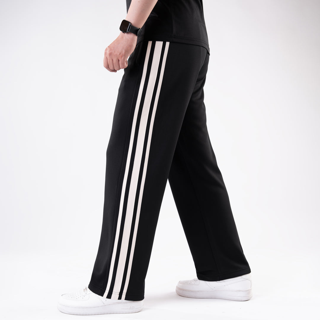 Black Relax Fit Trouser with Three Alt-Stripes