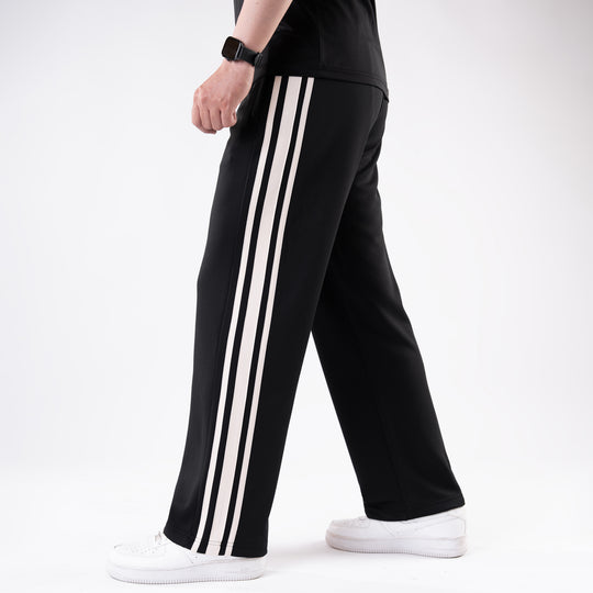 Black Relax Fit Trouser with Three Alt-Stripes