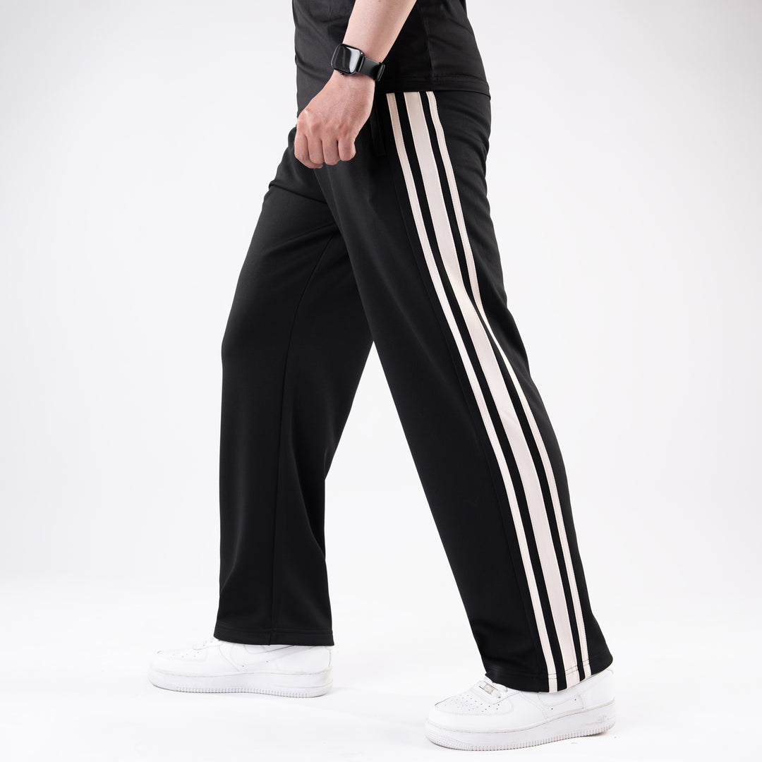 Black Relax Fit Trouser with Three Alt-Stripes
