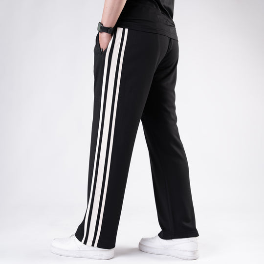 Black Relax Fit Trouser with Three Alt-Stripes
