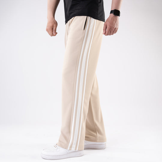 Beige Relax Fit Trouser with Three Alt-Stripes