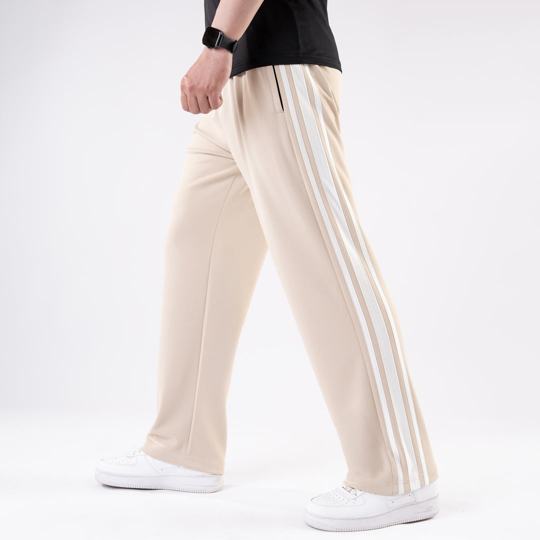 Beige Relax Fit Trouser with Three Alt-Stripes