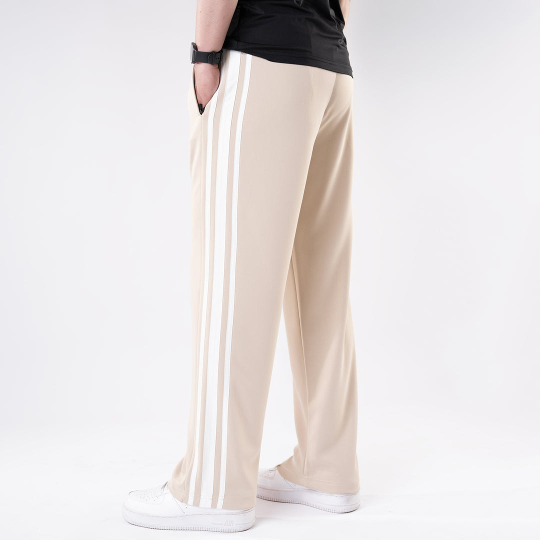 Beige Relax Fit Trouser with Three Alt-Stripes