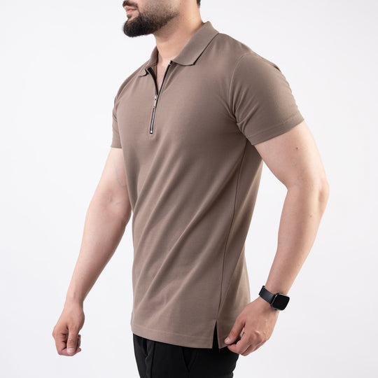 Khaki Polo with Metal Zipper