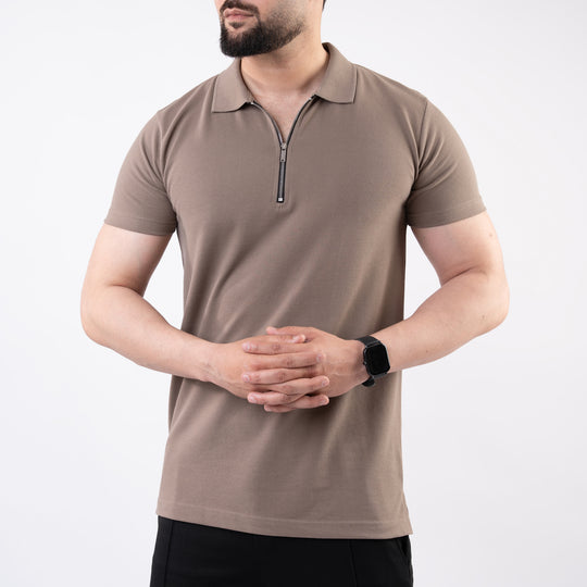 Khaki Polo with Metal Zipper