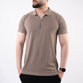 Khaki Polo with Metal Zipper