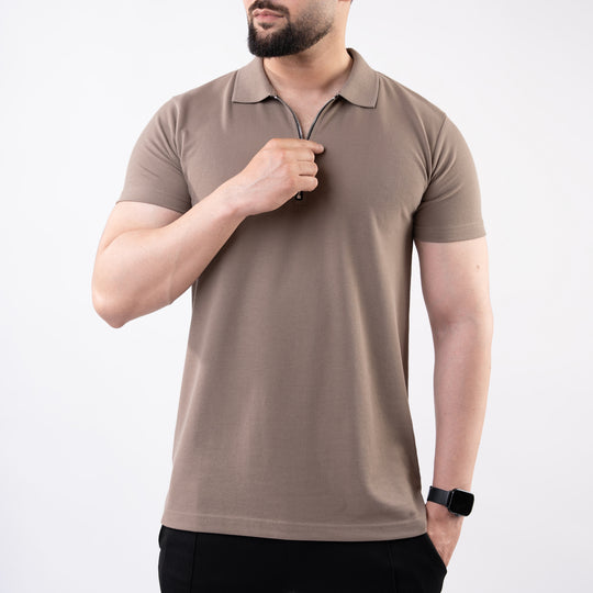 Khaki Polo with Metal Zipper