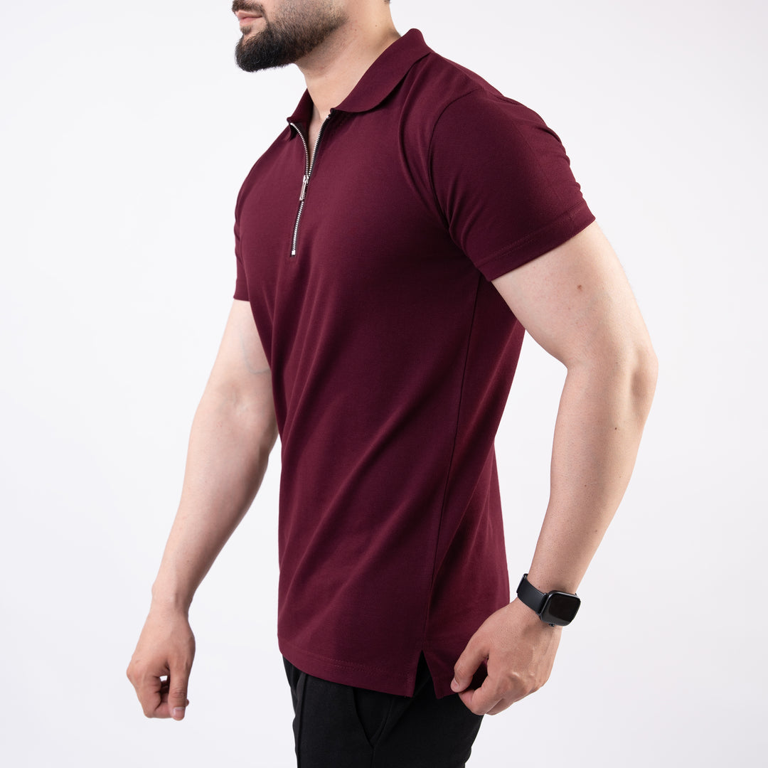 Maroon Polo with Metal Zipper