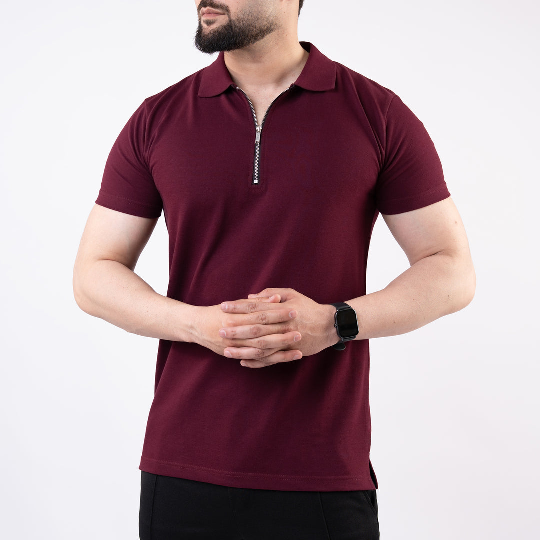 Maroon Polo with Metal Zipper