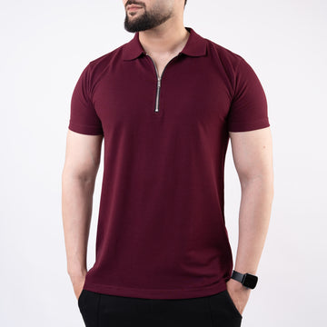 Maroon Polo with Metal Zipper