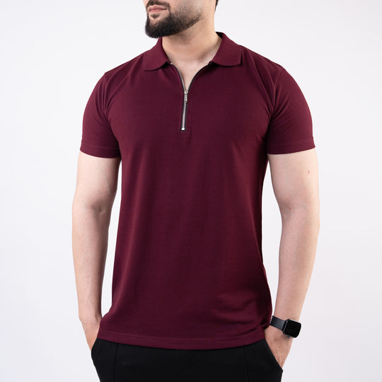 Maroon Polo with Metal Zipper