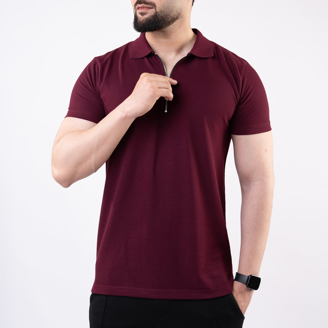 Maroon Polo with Metal Zipper