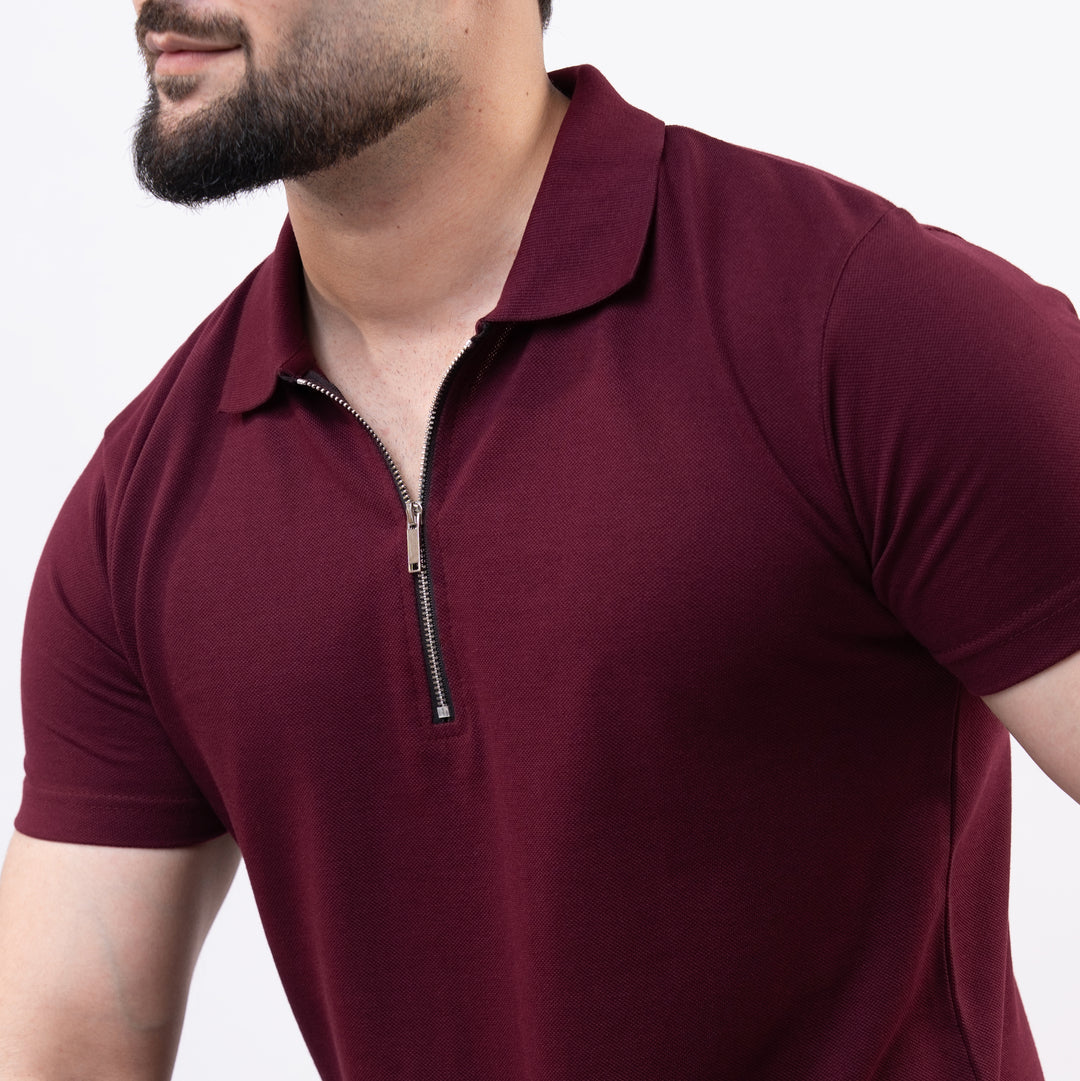 Maroon Polo with Metal Zipper