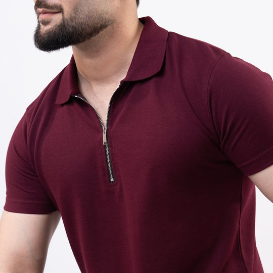 Maroon Polo with Metal Zipper