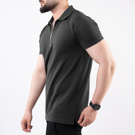 Gray Polo with Metal Zipper