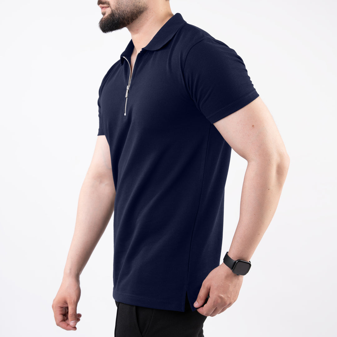 Navy Polo with Metal Zipper