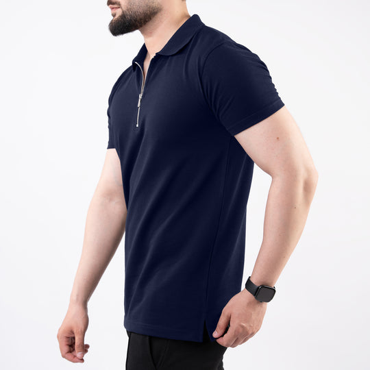 Navy Polo with Metal Zipper