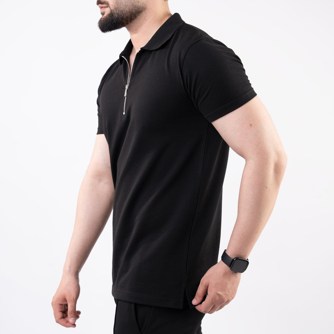 Black Polo with Metal Zipper