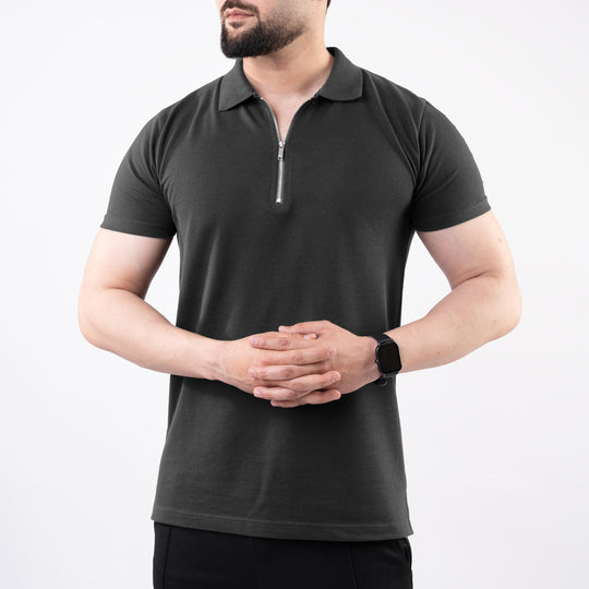 Gray Polo with Metal Zipper