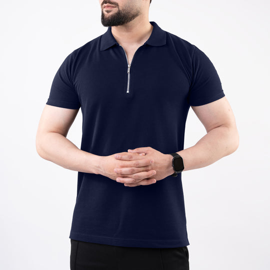 Navy Polo with Metal Zipper