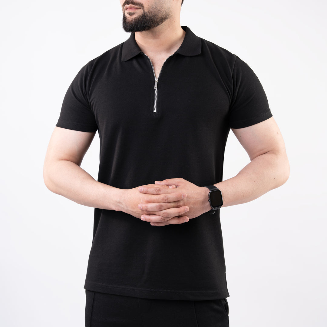 Black Polo with Metal Zipper