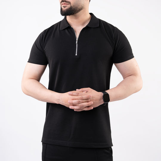 Black Polo with Metal Zipper