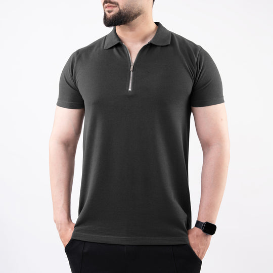 Gray Polo with Metal Zipper