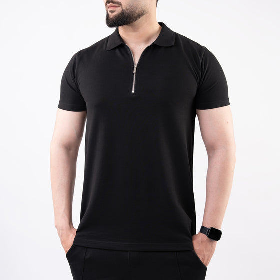 Black Polo with Metal Zipper