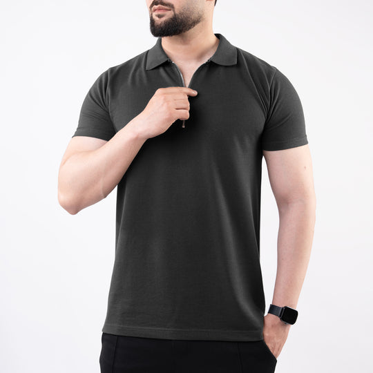 Gray Polo with Metal Zipper