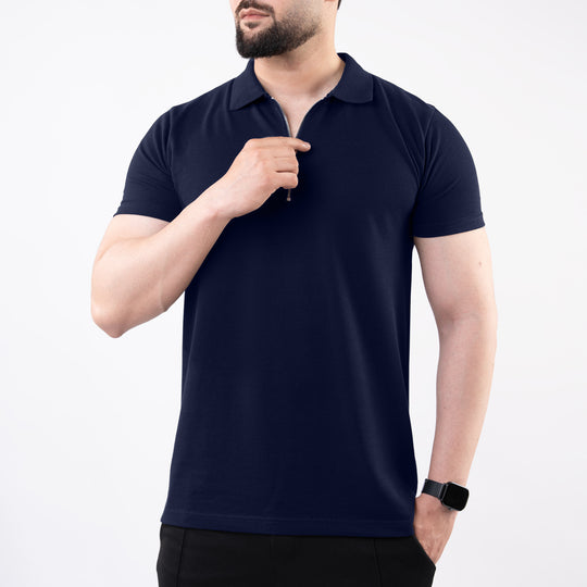 Navy Polo with Metal Zipper