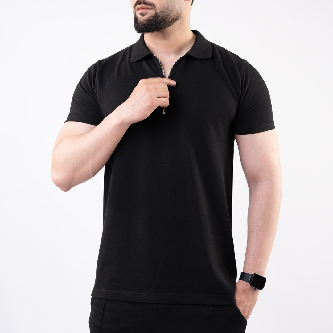 Black Polo with Metal Zipper