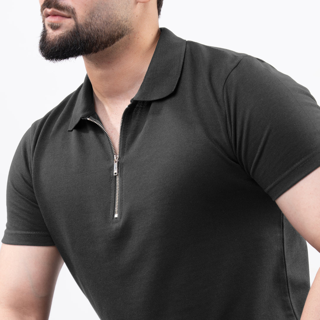 Gray Polo with Metal Zipper