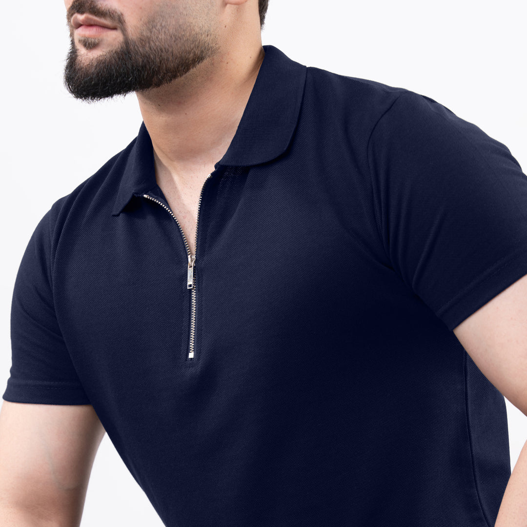Navy Polo with Metal Zipper