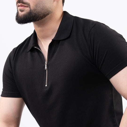 Black Polo with Metal Zipper