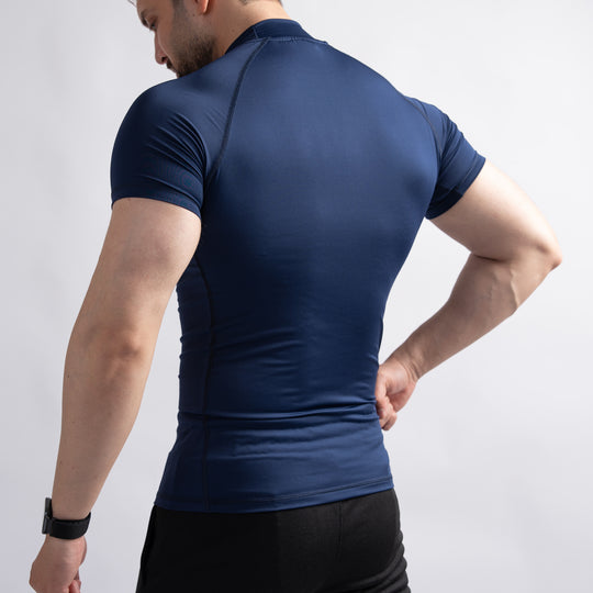 Navy Mock Neck Half Sleeve Compression Tee