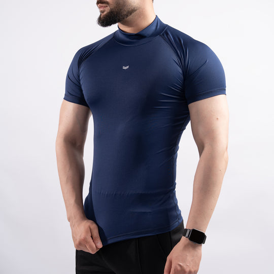Navy Mock Neck Half Sleeve Compression Tee