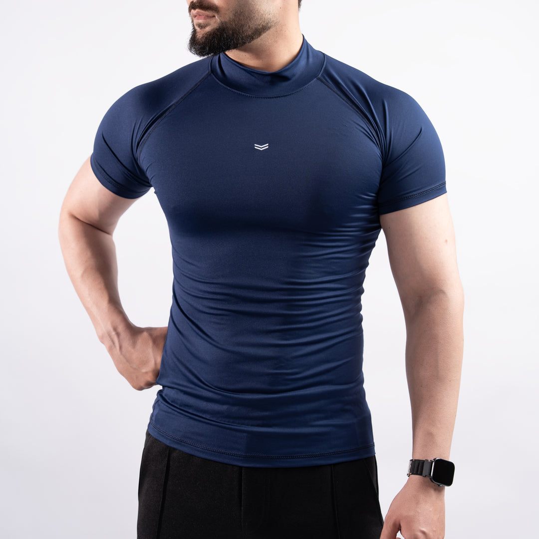Navy Mock Neck Half Sleeve Compression Tee